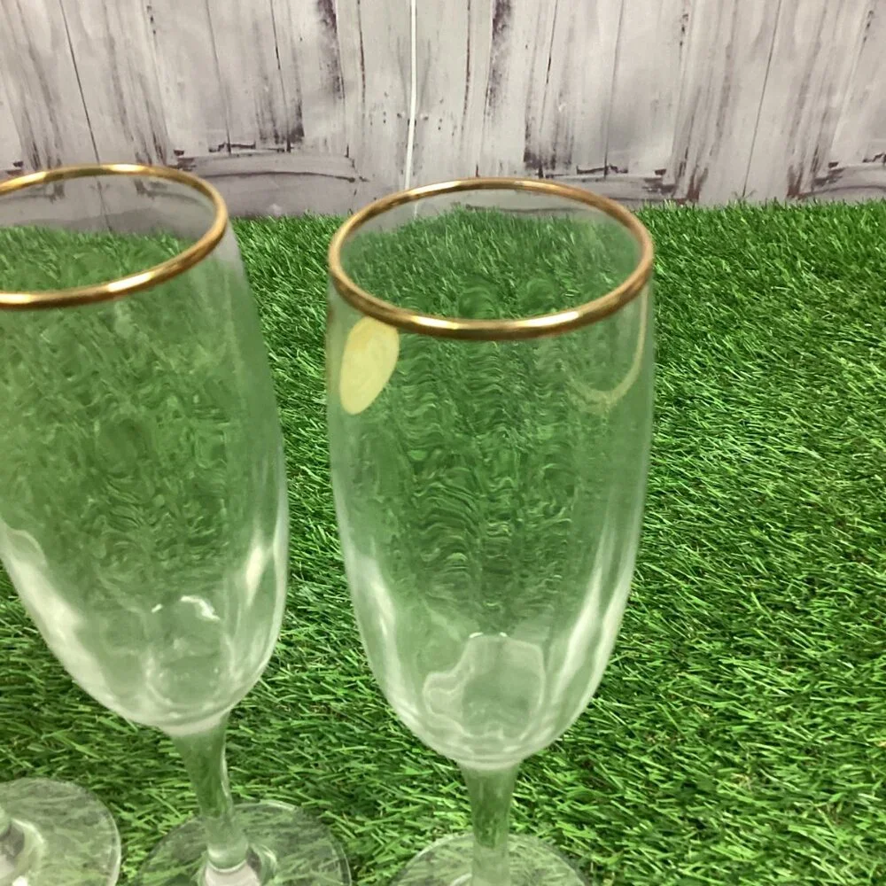 Turkish Crystal Clear Imperial Optic Glasses With Gold Champagne Flutes (4)